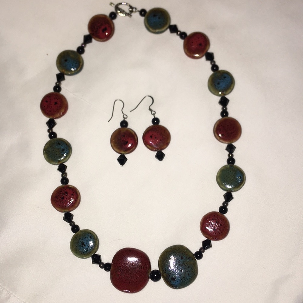 Ceramic glazed Beaded Statement Necklace/Earrings
